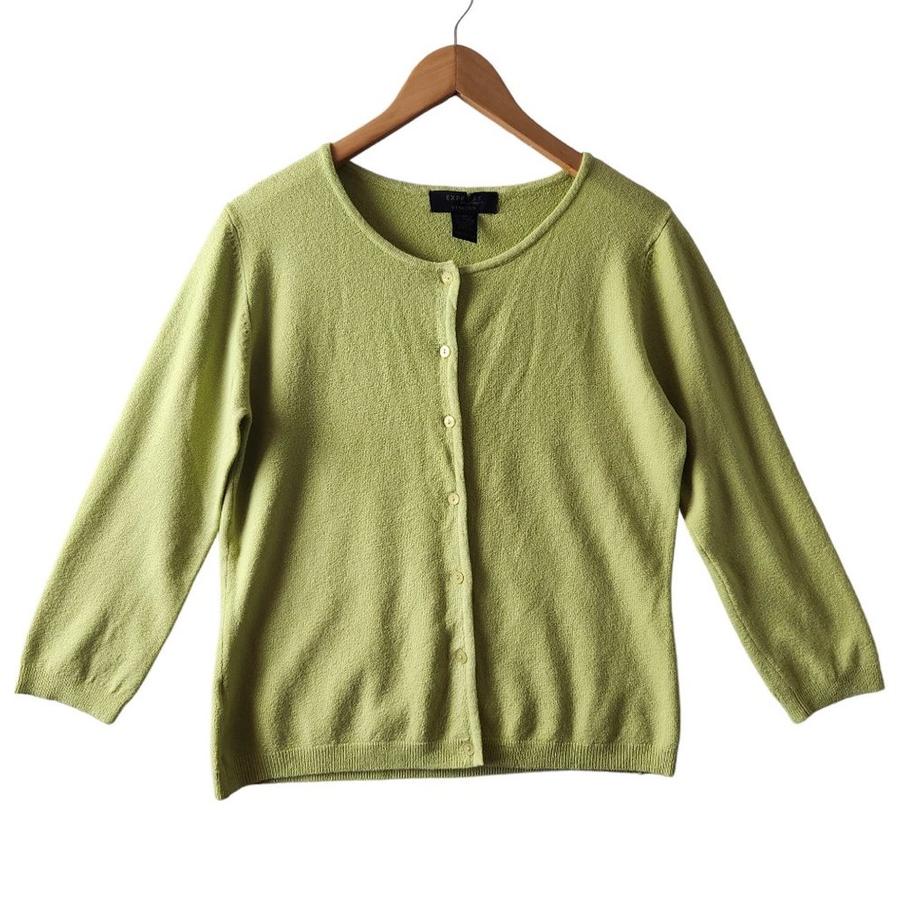 Express Citron Stretch 3/4 Sleeve Button Front Cardigan Size Medium